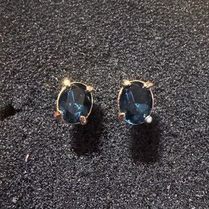 Elegant Gold Tone Oval Blue Accent Earrings